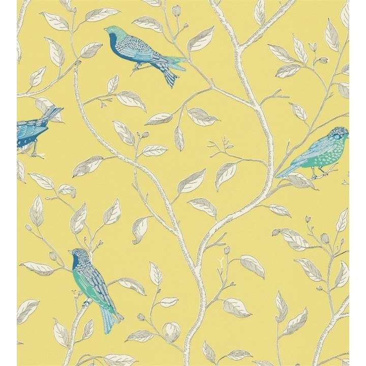 Papel pintado pájaros con espigas y ramas de árbol artístico - Lydie 565258