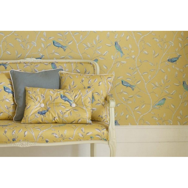 Papel pintado pájaros con espigas y ramas de árbol artístico - Lydie 565258