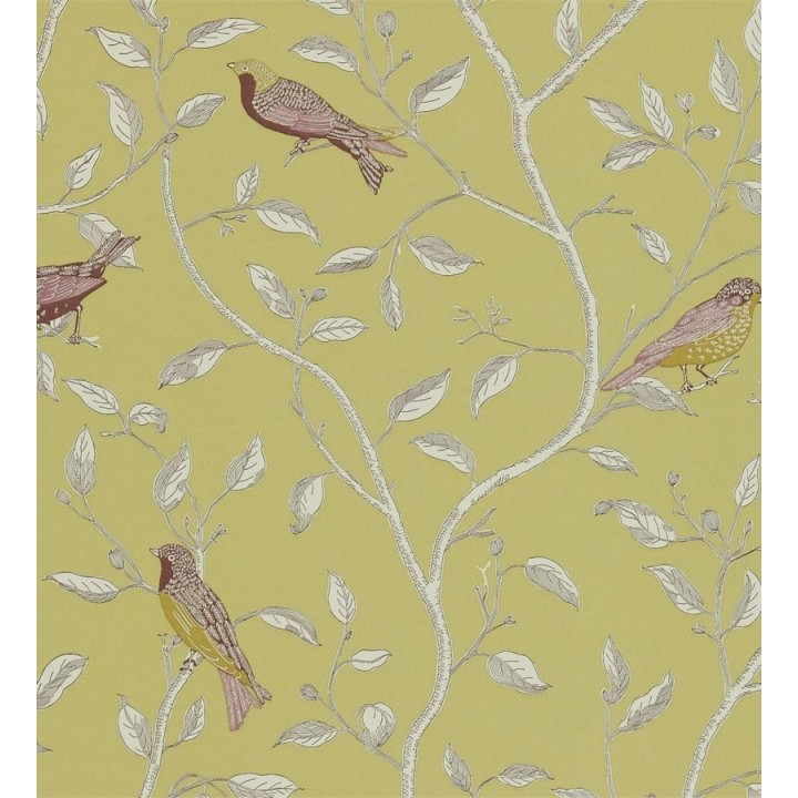 Papel pintado pájaros con espigas y ramas de árbol artístico - Lydie 565259