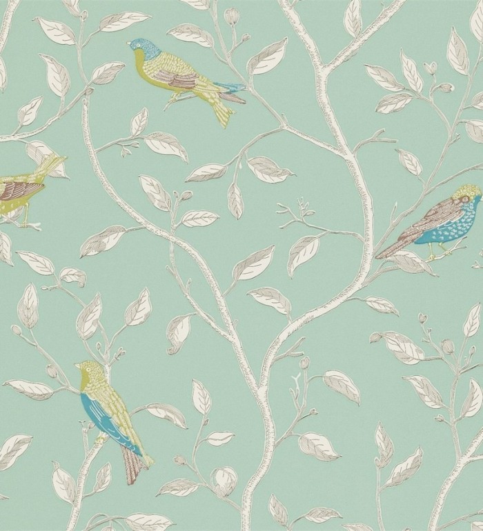 Papel pintado pájaros con espigas y ramas de árbol artístico - Lydie 565260