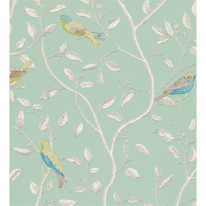 Papel pintado pájaros con espigas y ramas de árbol artístico - Lydie 565260