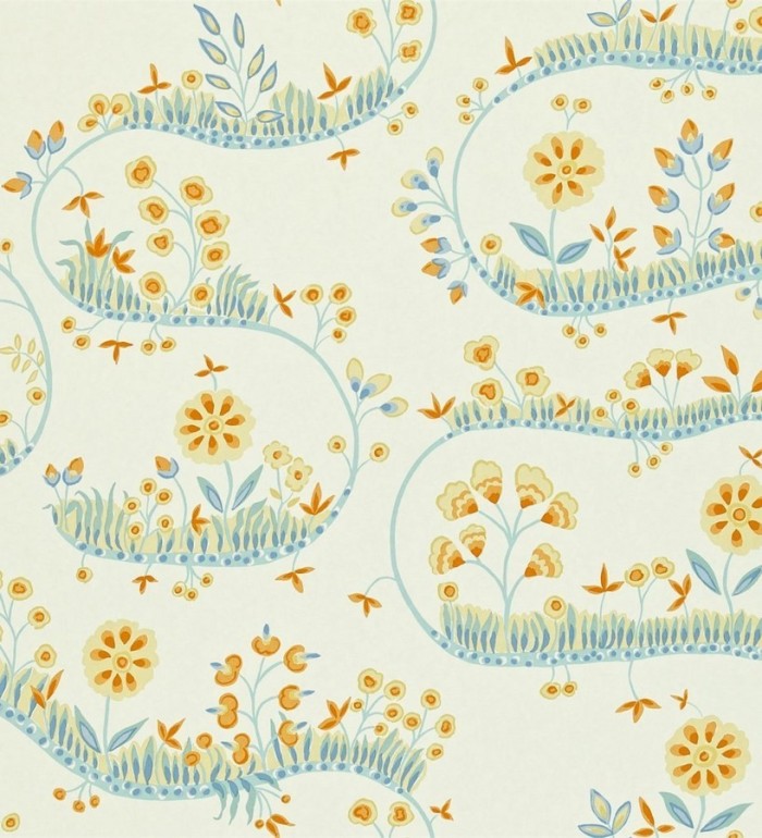 Papel pintado flores y hojas sobre líneas sinuosas vintage - Velia 565277