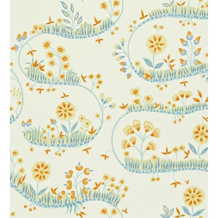 Papel pintado flores y hojas sobre líneas sinuosas vintage - Velia 565277