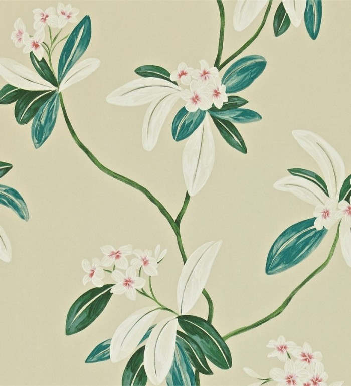 Papel pintado flores y hojas delgadas vintage al óleo - Givanna 565356