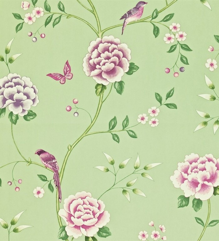 Papel pintado flores con pájaros y mariposas románticas - Jacqueline 565373