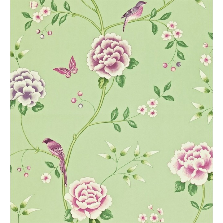 Papel pintado flores con pájaros y mariposas románticas - Jacqueline 565373