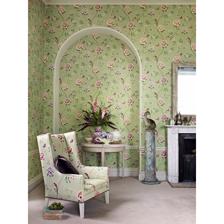 Papel pintado flores con pájaros y mariposas románticas - Jacqueline 565373