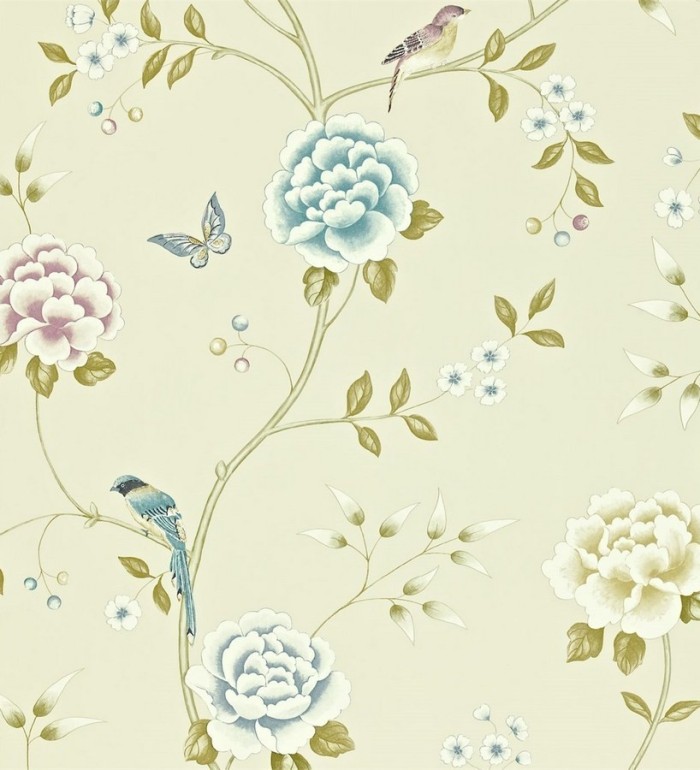 Papel pintado flores con pájaros y mariposas románticas - Jacqueline 565374