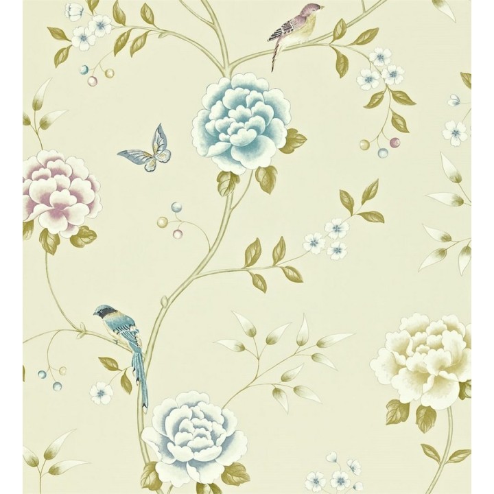 Papel pintado flores con pájaros y mariposas románticas - Jacqueline 565374