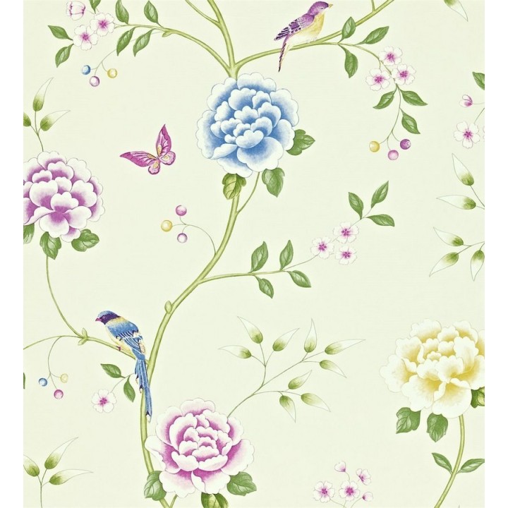 Papel pintado flores con pájaros y mariposas románticas - Jacqueline 565375