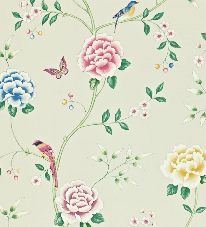 Papel pintado flores con pájaros y mariposas románticas - Jacqueline 565377