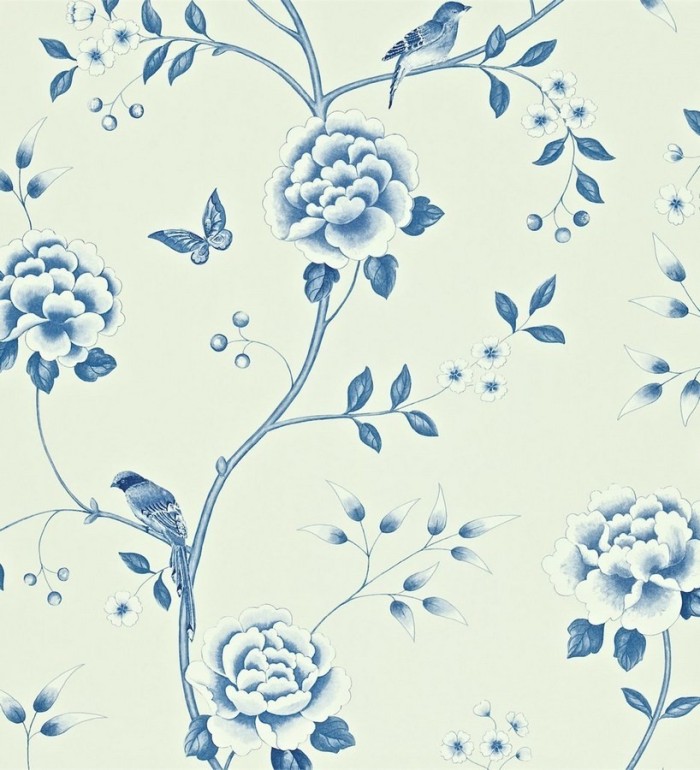 Papel pintado flores con pájaros y mariposas románticas - Jacqueline 565378