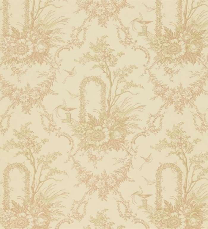 Papel pintado toile de jouy arreglos florales y pájaros - Cartellier 565380
