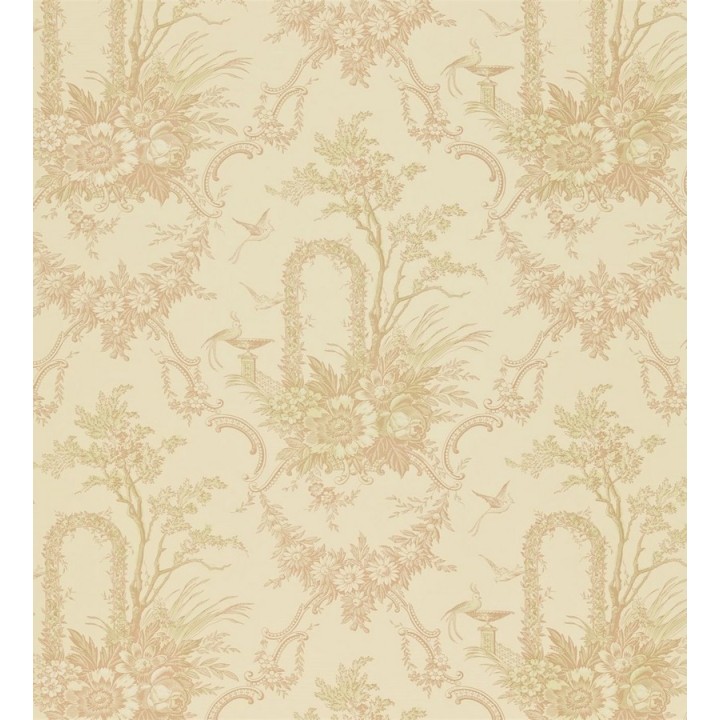 Papel pintado toile de jouy arreglos florales y pájaros - Cartellier 565380