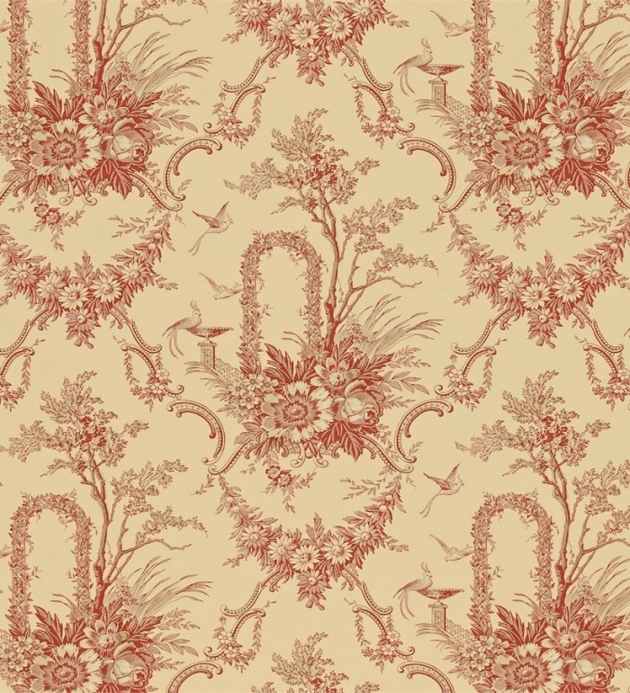 Papel pintado toile de jouy arreglos florales y pájaros - Cartellier 565381