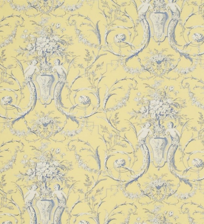 Papel pintado toile de jouy arreglos florales y pájaros - Girodet 565384