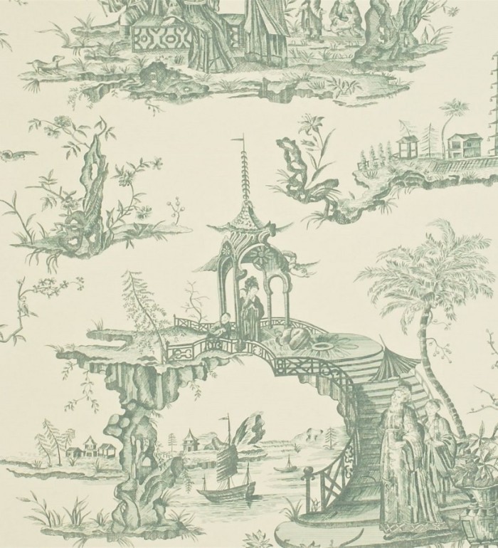 Papel pintado toile de jouy diseño oriental ascentral - Pompadour 565413