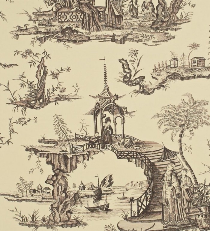 Papel pintado toile de jouy diseño oriental ascentral - Pompadour 565414