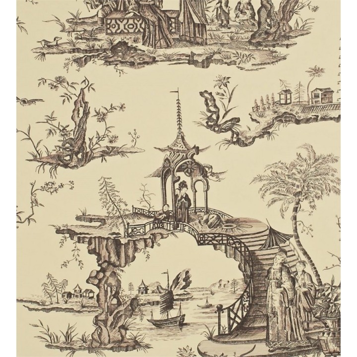 Papel pintado toile de jouy diseño oriental ascentral - Pompadour 565414