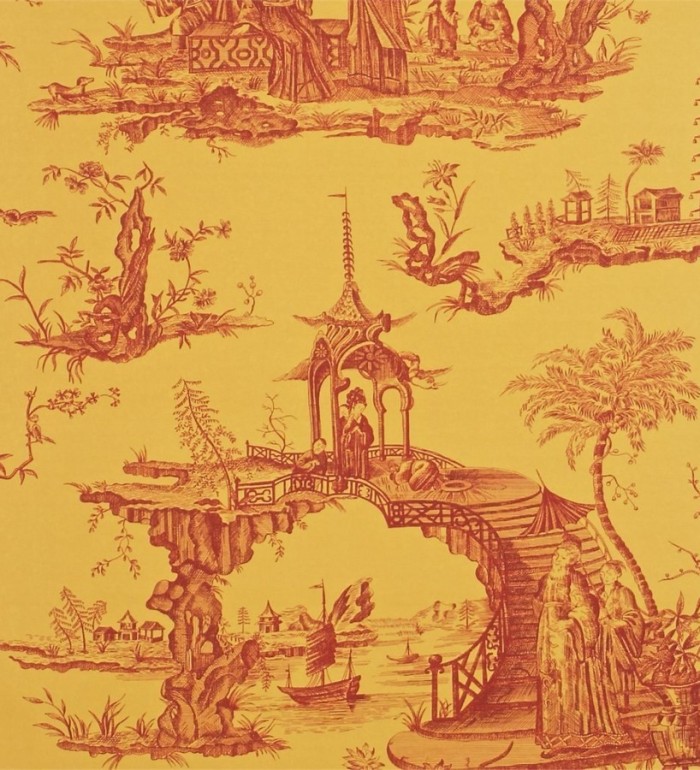 Papel pintado toile de jouy diseño oriental ascentral - Pompadour 565415