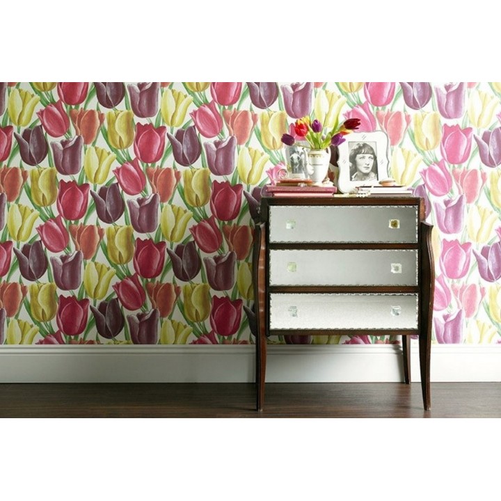 Papel pintado tulipanes artísticos al óleo vintage - Dalila 565433