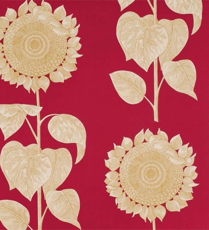 Papel pintado girasoles y hojas grandes inspiración inglesa - Betina 565439