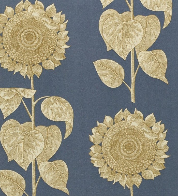Papel pintado girasoles y hojas grandes inspiración inglesa - Betina 565440