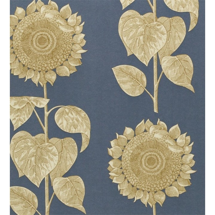 Papel pintado girasoles y hojas grandes inspiración inglesa - Betina 565440