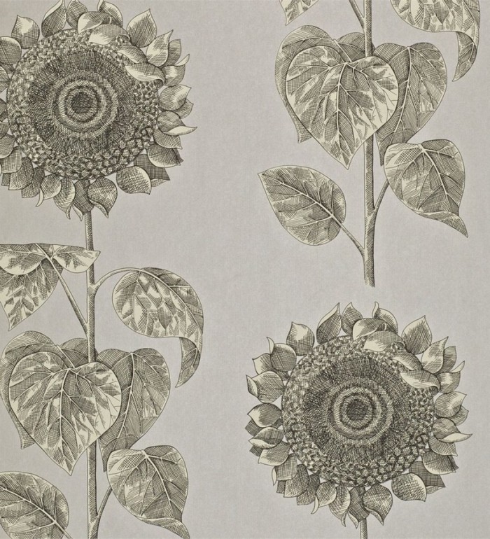 Papel pintado girasoles y hojas grandes inspiración inglesa - Betina 565441