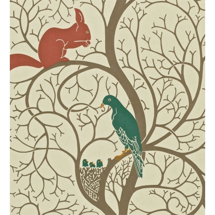 Papel pintado ardillas y pájaros en árbol estilo inglés - Nordic Birds 565455