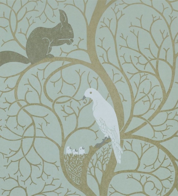 Papel pintado ardillas y pájaros en árbol estilo inglés - Nordic Birds 565456