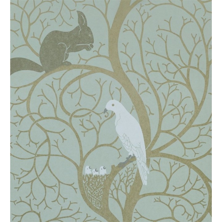 Papel pintado ardillas y pájaros en árbol estilo inglés - Nordic Birds 565456