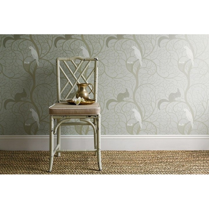 Papel pintado ardillas y pájaros en árbol estilo inglés - Nordic Birds 565456