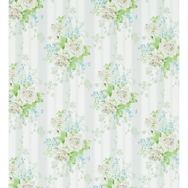 Papel pintado flores vintage románticas con fondo a rayas - Amaranta 565480