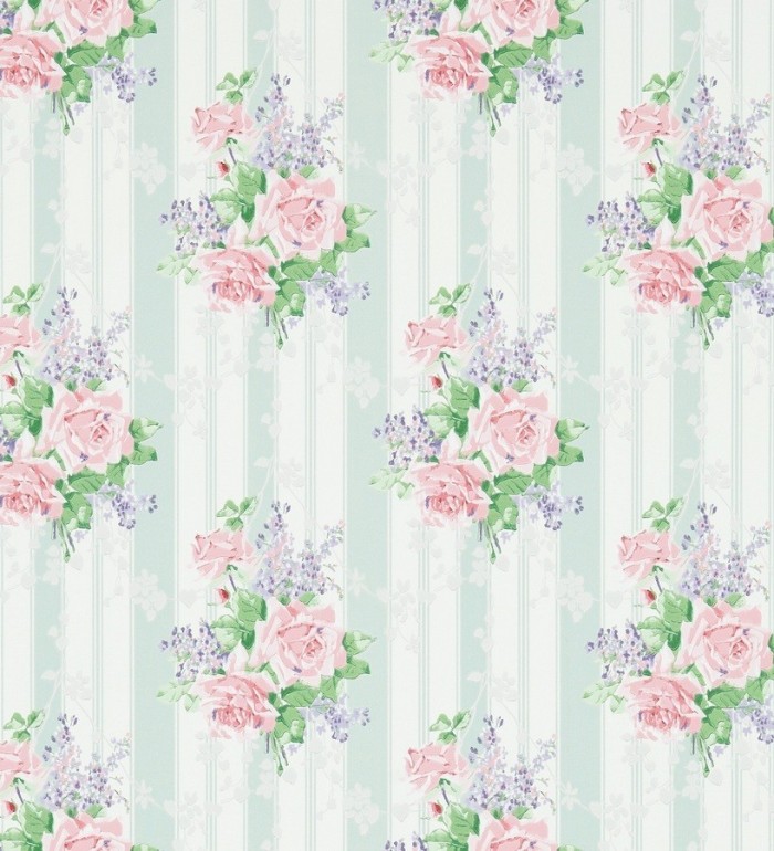 Papel pintado flores vintage románticas con fondo a rayas - Amaranta 565481