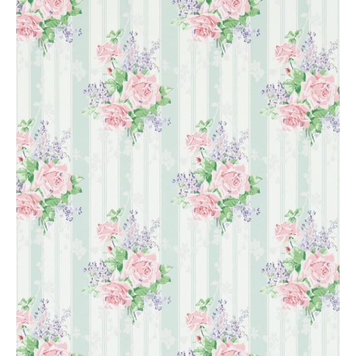 Papel pintado flores vintage románticas con fondo a rayas - Amaranta 565481