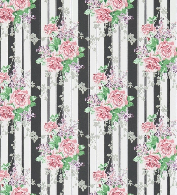 Papel pintado flores vintage románticas con fondo a rayas - Amaranta 565482