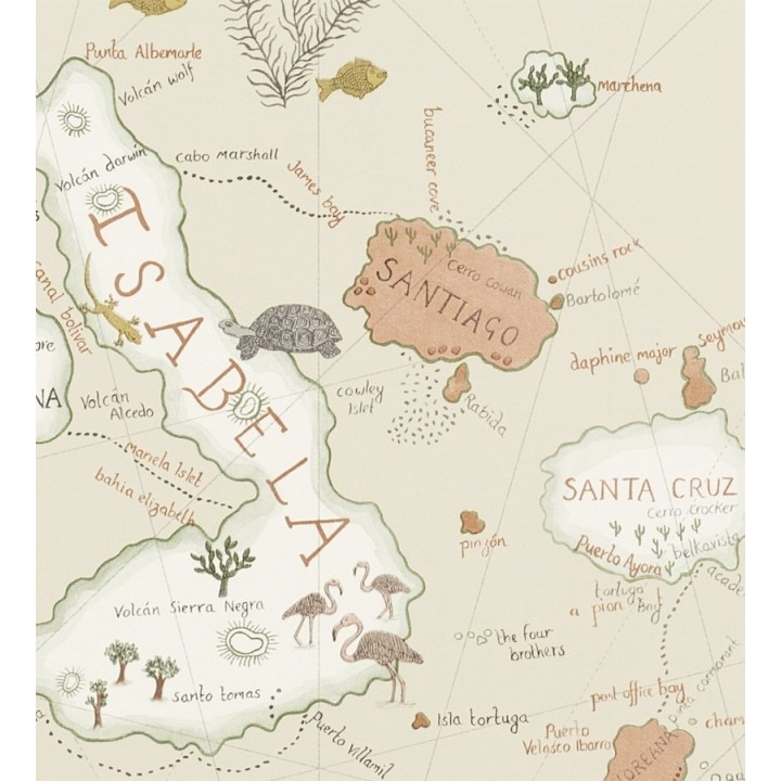 Papel pintado mapas de islas con animales vintage - Gilavar 565505