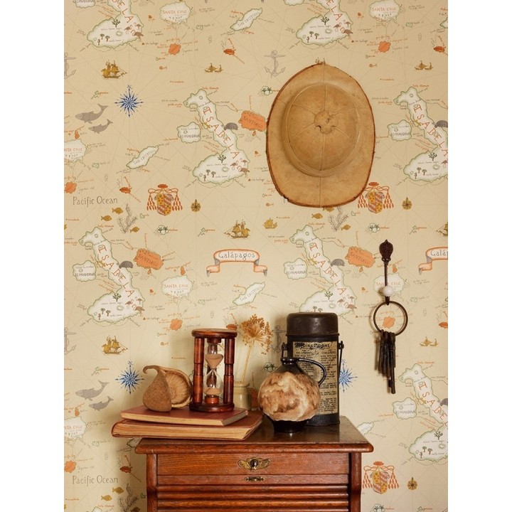 Papel pintado mapas de islas con animales vintage - Gilavar 565505