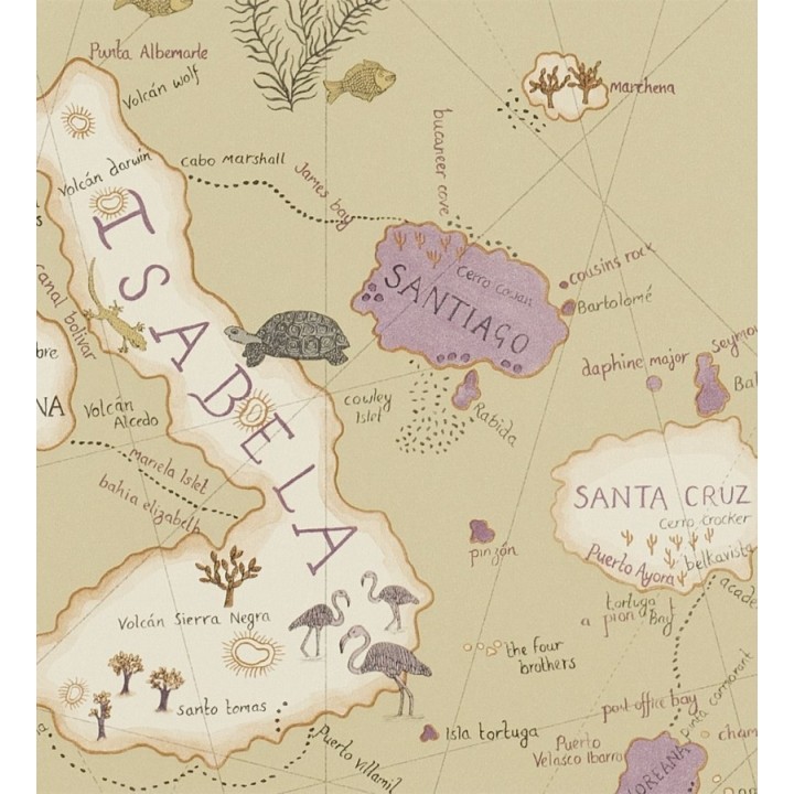 Papel pintado mapas de islas con animales vintage - Gilavar 565506