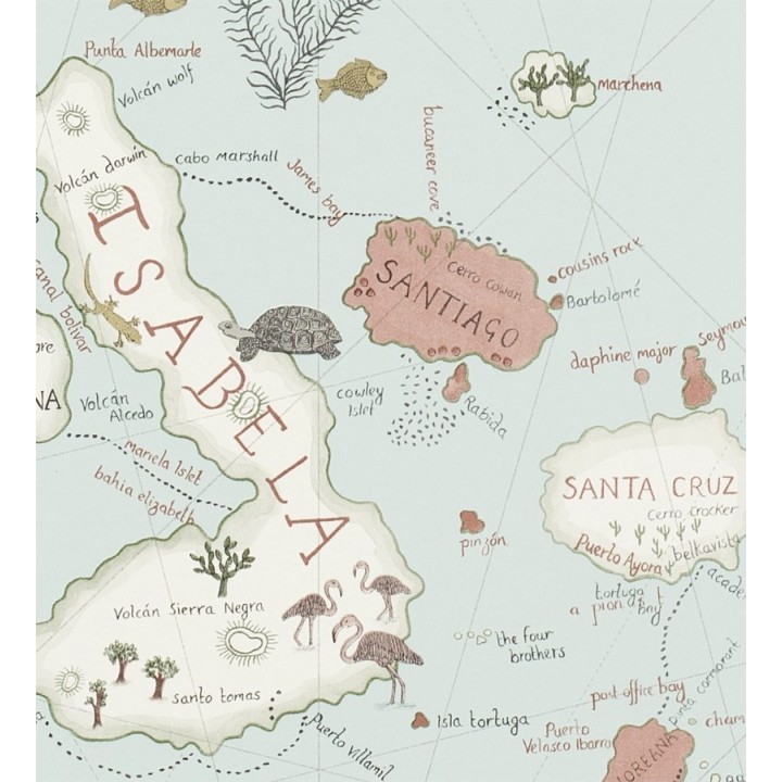 Papel pintado mapas de islas con animales vintage - Gilavar 565507