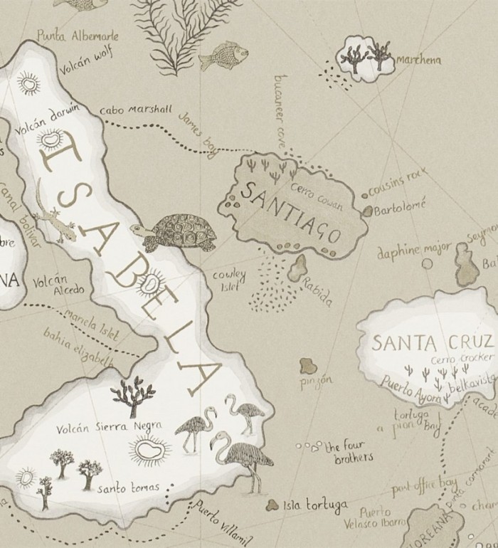 Papel pintado mapas de islas con animales vintage - Gilavar 565508