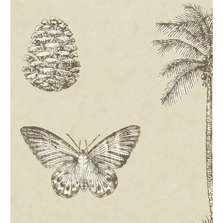 Papel pintado palmeras y piñas con mariposas vintage - Arvalis 565524