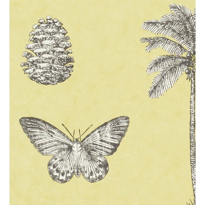 Papel pintado palmeras y piñas con mariposas vintage - Arvalis 565525