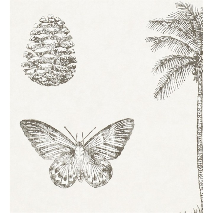 Papel pintado palmeras y piñas con mariposas vintage - Arvalis 565527
