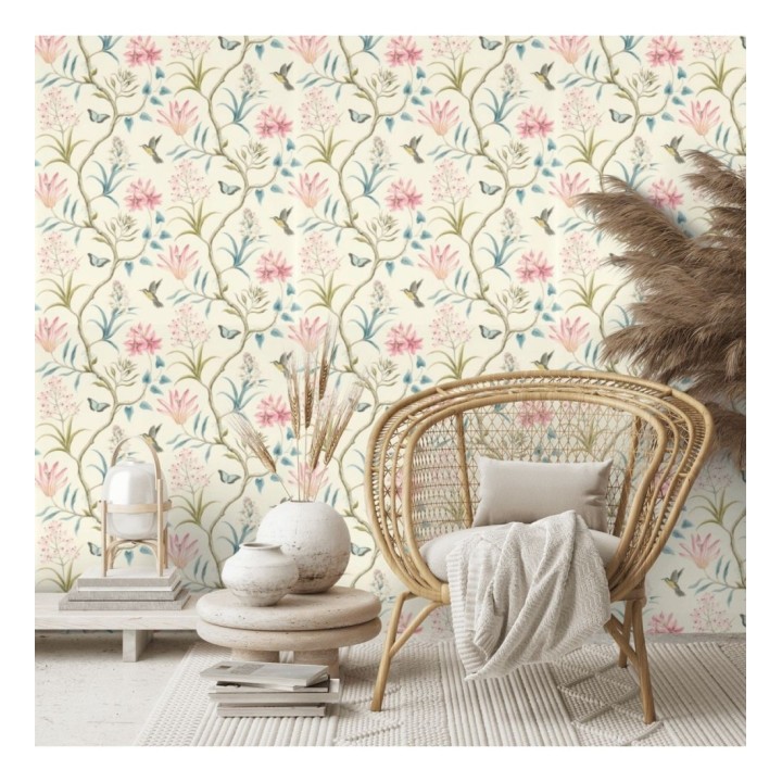 Papel pintado mariposas y colibrís con naturaleza artística - Dorothy 565529