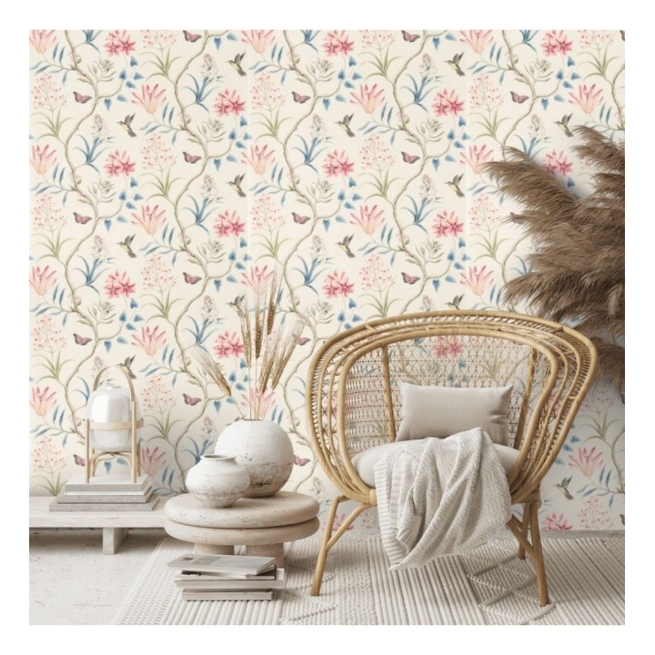 Papel pintado mariposas y colibrís con naturaleza artística - Dorothy 565530