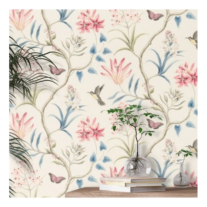 Papel pintado mariposas y colibrís con naturaleza artística - Dorothy 565530