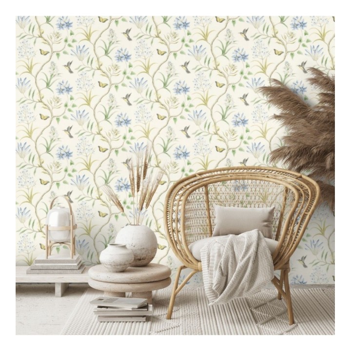 Papel pintado mariposas y colibrís con naturaleza artística - Dorothy 565532