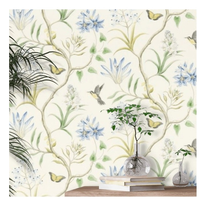 Papel pintado mariposas y colibrís con naturaleza artística - Dorothy 565532